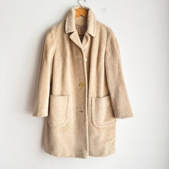 Vintage Mills Bros Light Beige Pure Llama Lightweight Peacoat M - Picture 3 of 9